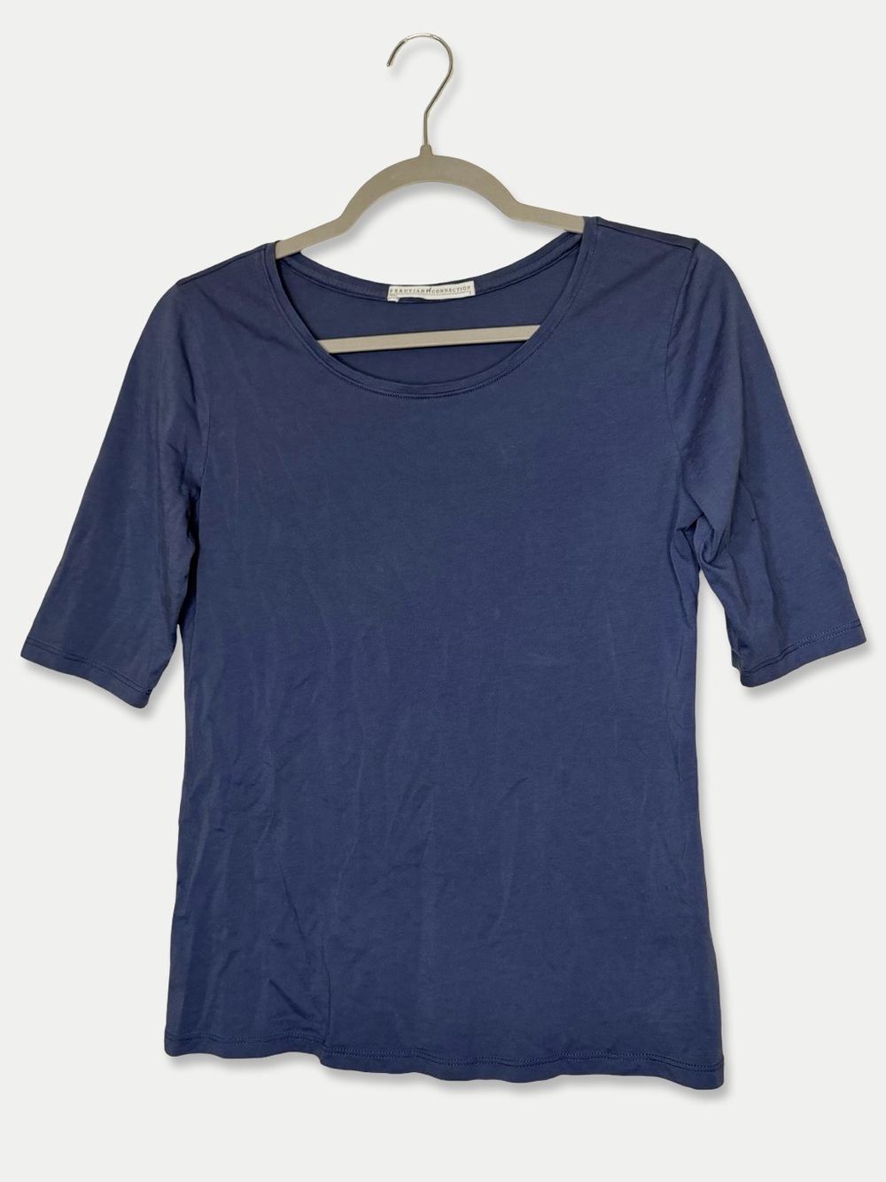 Peruvian Connection Pima Cotton Blue Scoop Neck Elbow Sleeve Top S